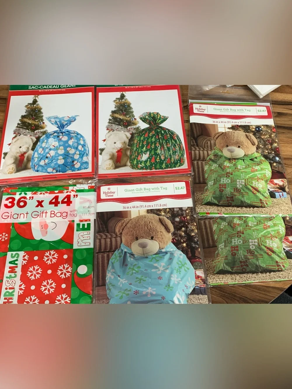 Giant Extra Large Christmas Gift Bags Bulk - 6 Pack Jumbo Santa Sacks 36” X 44”